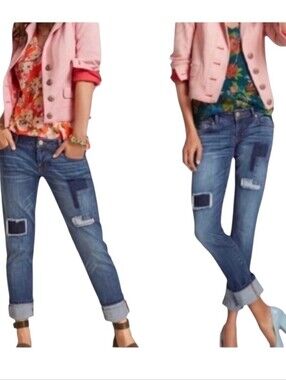 CAbi Jeans Slim Boyfriend Patchwork Bohemian Denim Women's Sz.4